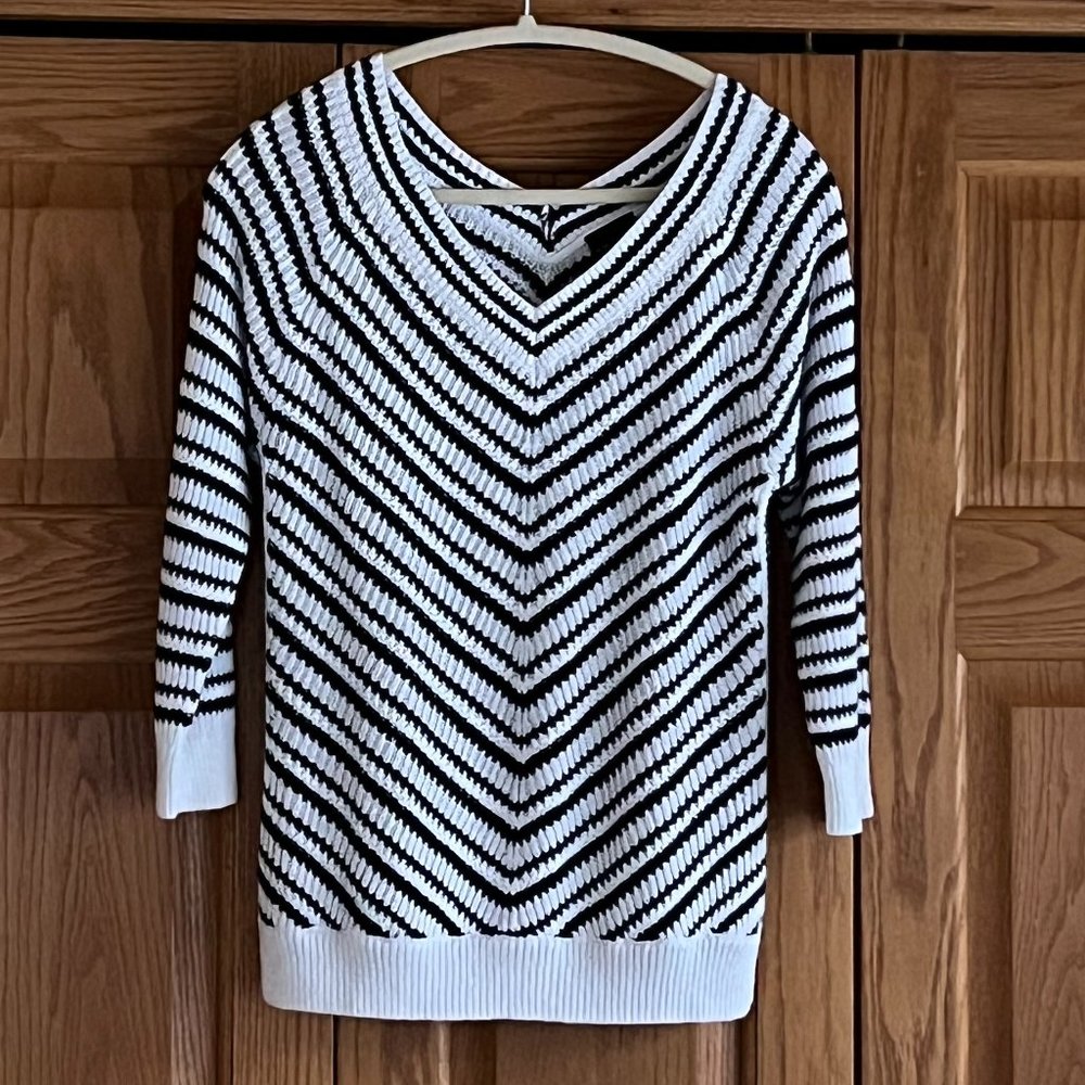 TALBOTS - Chevron Stripe Double V-Neck Sweater - NEW with Tag